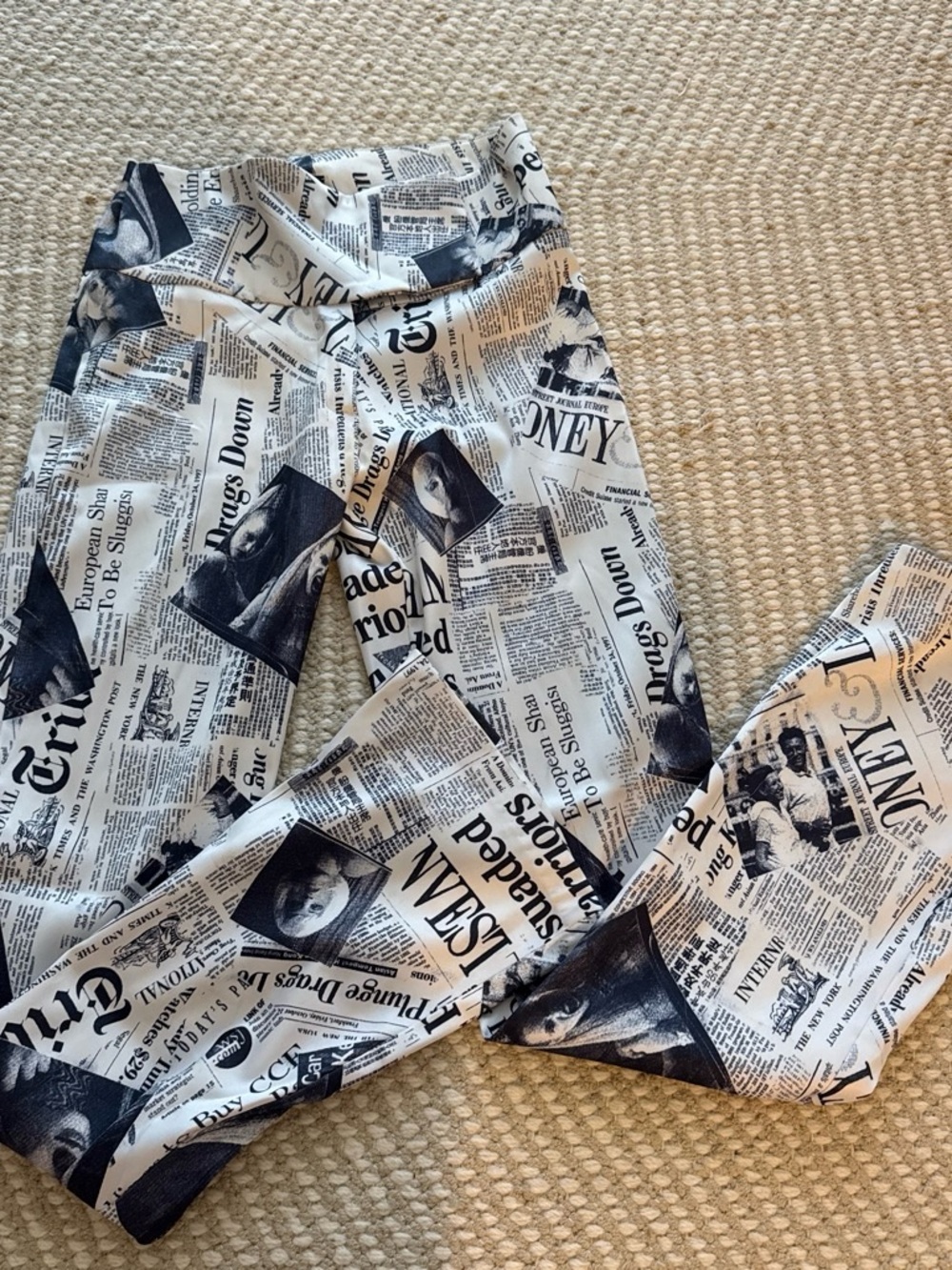 Newspaper Print High-Waist Trousers - Black & White